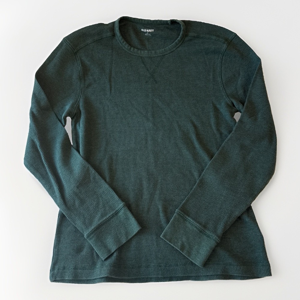 Old Navy Mens Thermal Long Sleeve Waffle Knit Shirt Green Medium